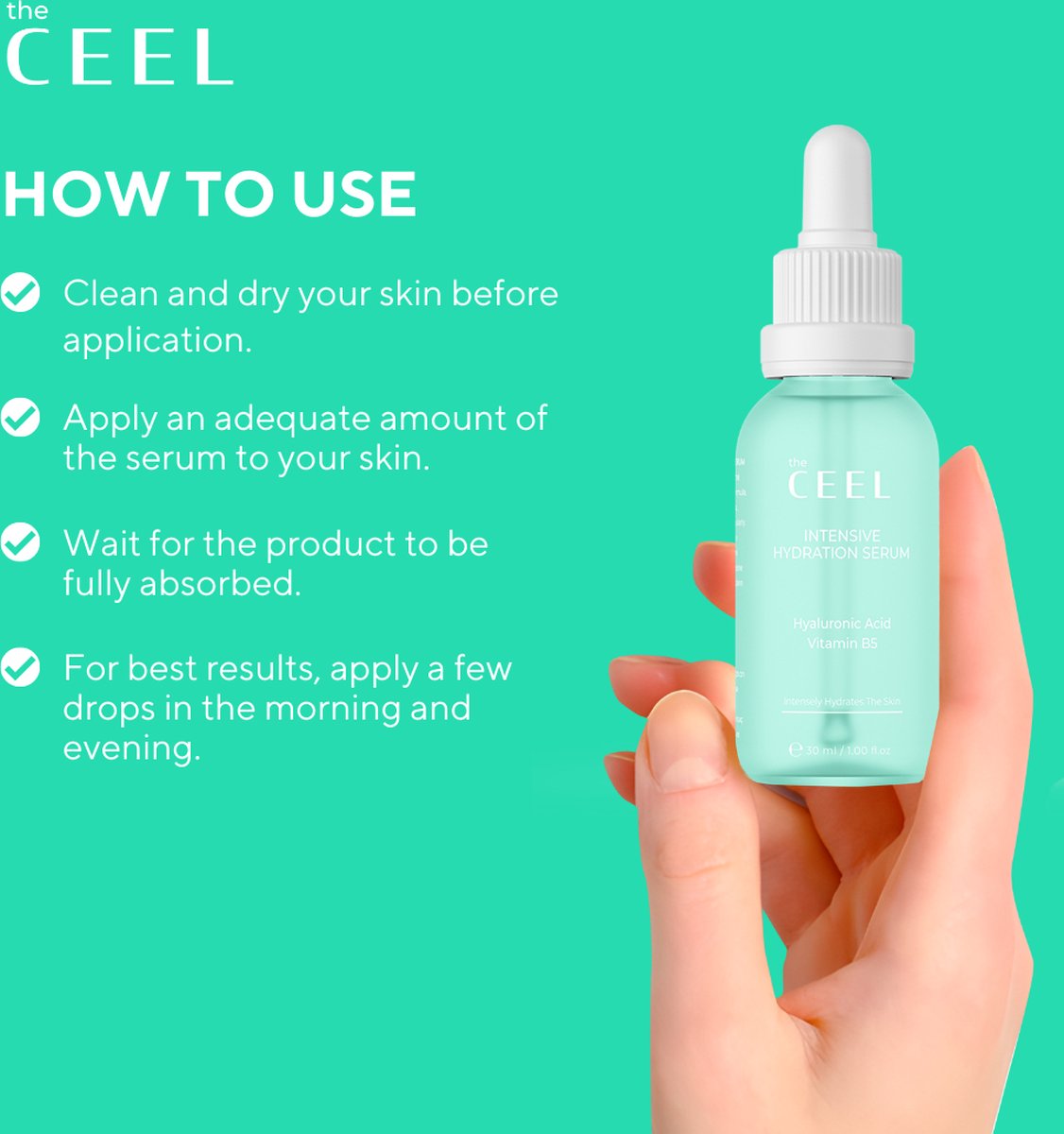 Ceel Natural Intensive Hydration Serum-30ml - Moisturizing & Repair With Hyaluronic Acidand Vitamin B5
