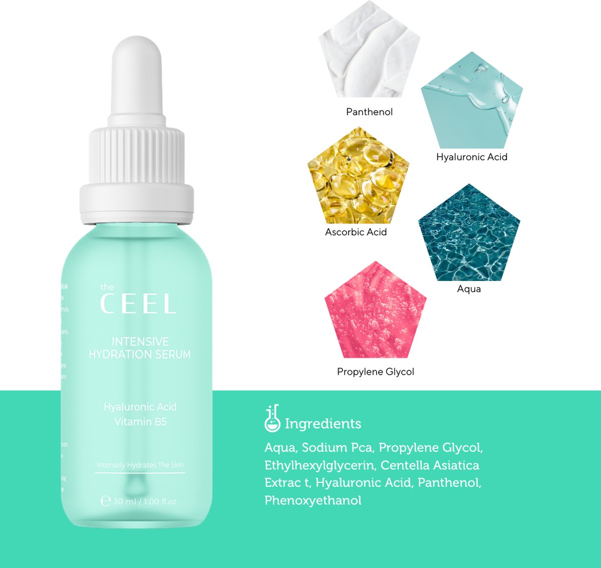Ceel Natural Intensive Hydration Serum-30ml - Moisturizing & Repair With Hyaluronic Acidand Vitamin B5